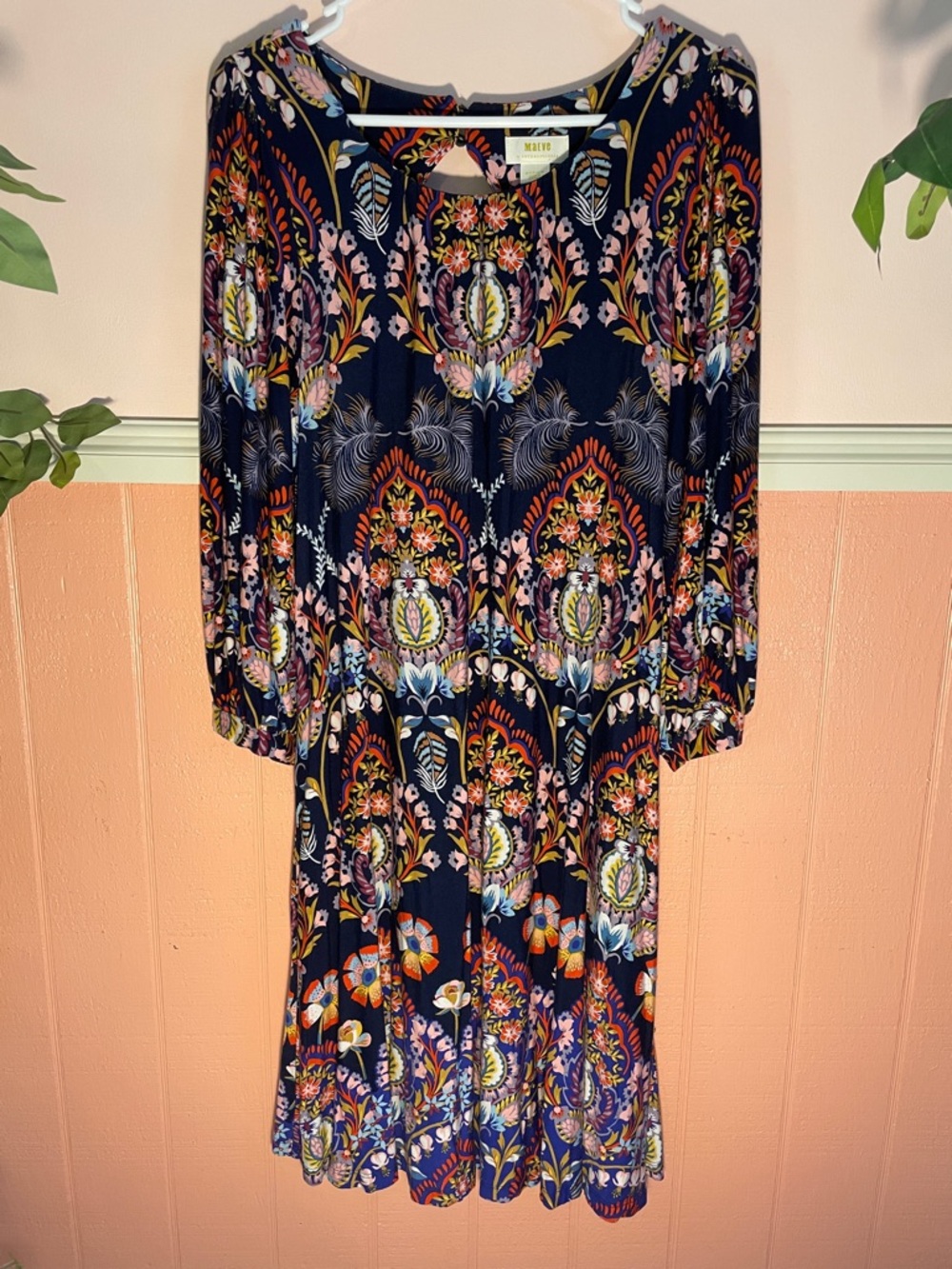 Maeve Multi-Color Printed Midi Dress, Size Medium